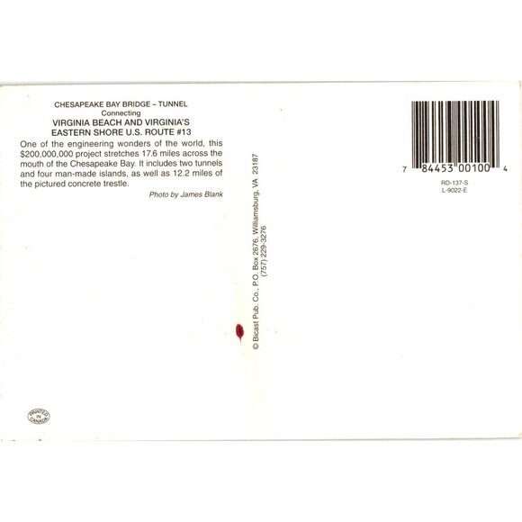 Chesapeake Bay Bridge Tunnel Postcard Scenic View Collectible Memorabilia - Picture 2 of 2